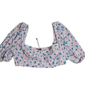 Zara Sz XXL Floral Cropped Babydoll Coquette Feminine NWOT Lined Puff Sleeve Top